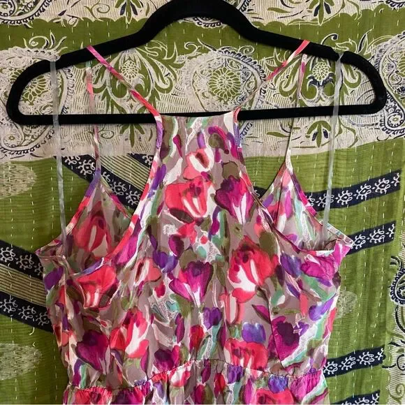 Bar III Pink Floral Strappy Silk Mini Dress Size Medium - Picture 8 of 12